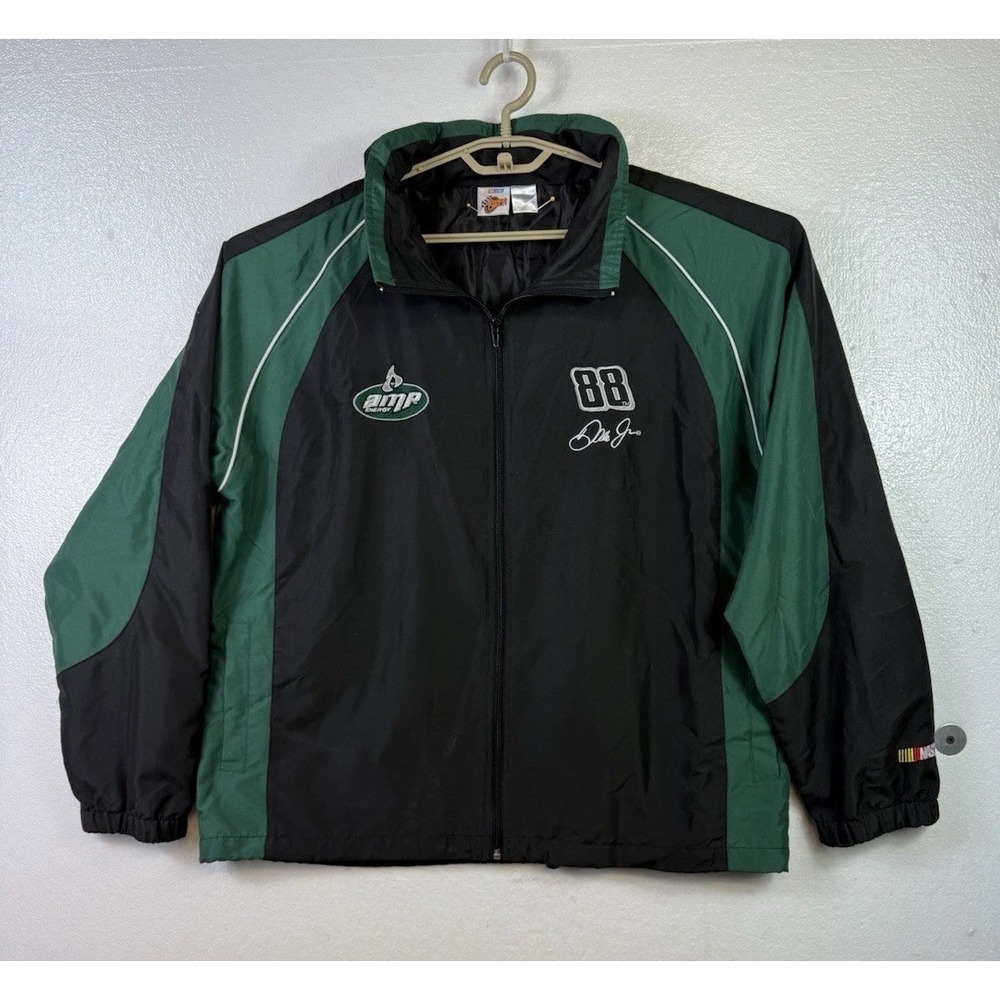 Dale Earnhardt Jr 88 Amp Jacket Mens Sz M Green NASCAR Windbreaker Hooded
